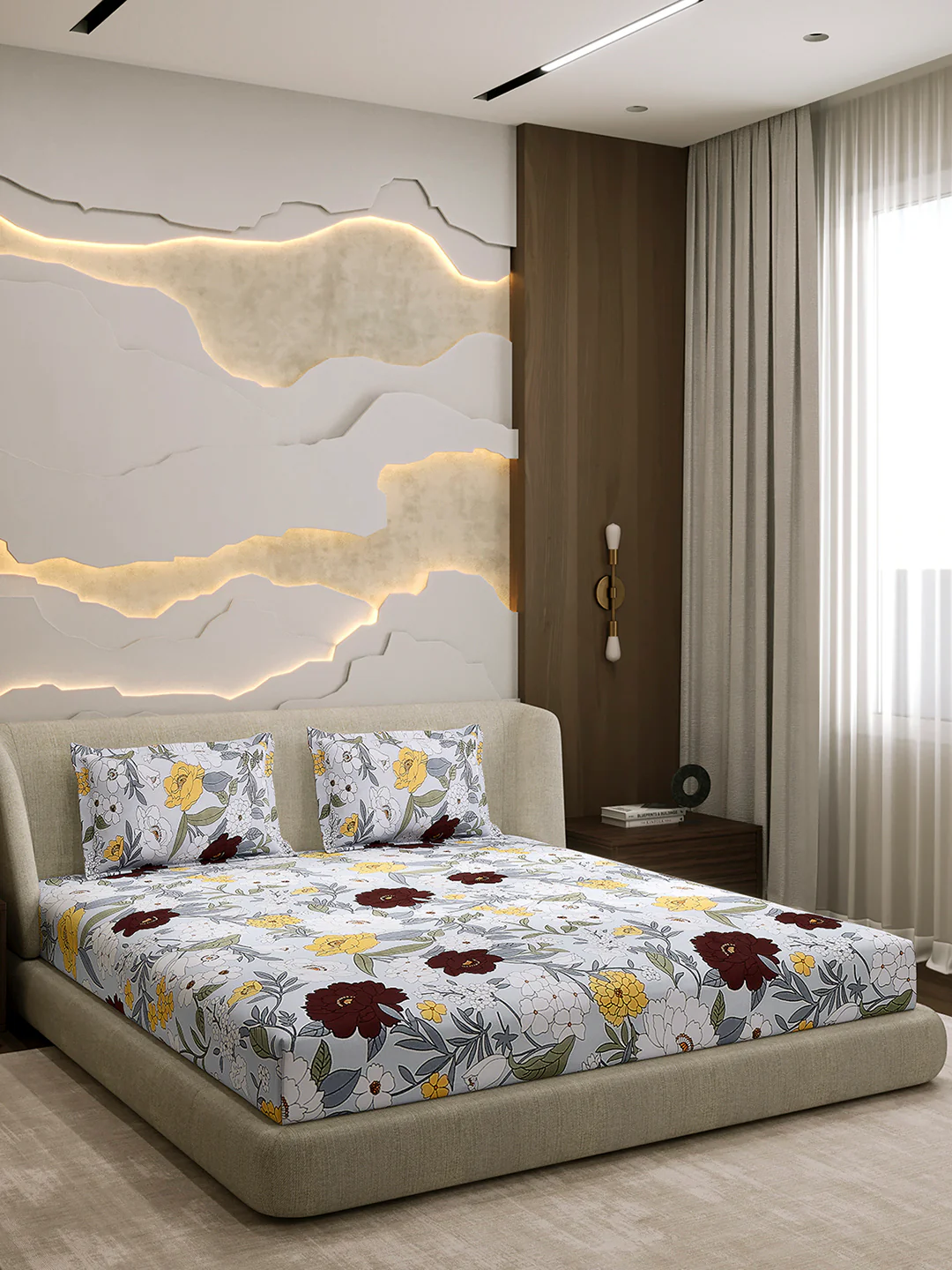 104 TC 100% Cotton Double Bed 1 Bedsheet with 2 Pillow Cover (Samriddhi) - Image 4