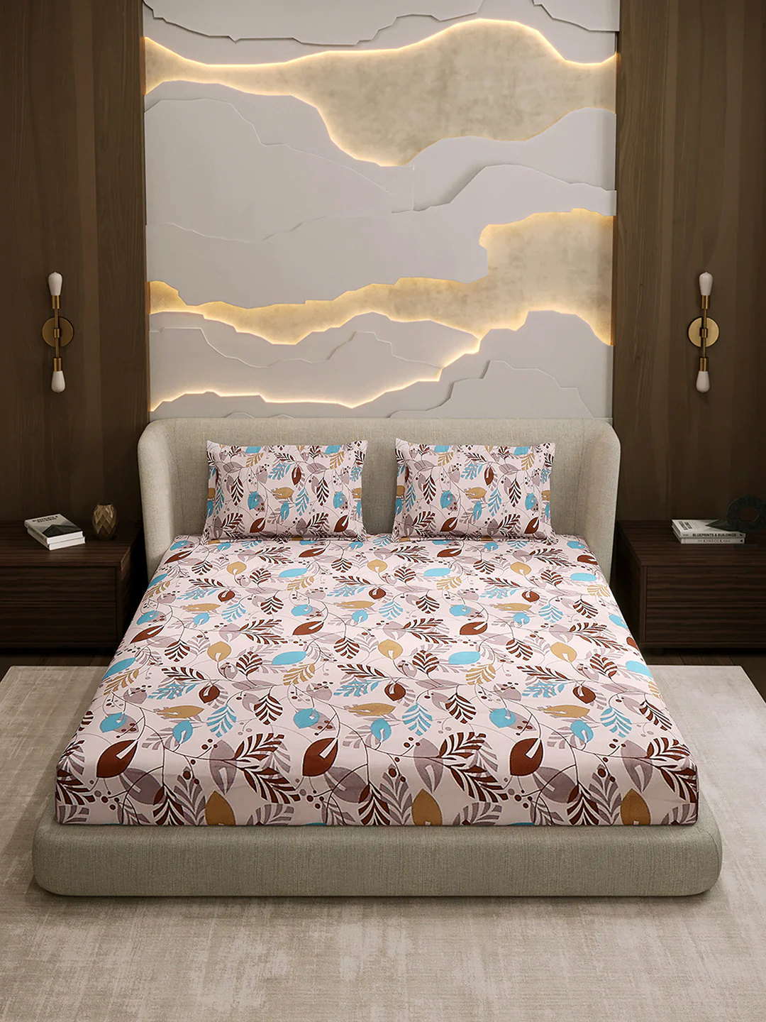 104 TC 100% Cotton Double Bed 1 Bedsheet with 2 Pillow Cover (Samriddhi) - Image 2