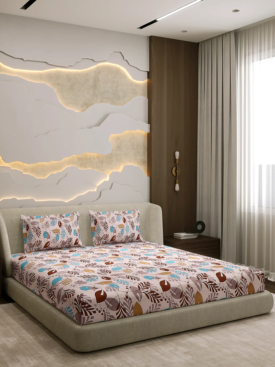 104 TC 100% Cotton Double Bed 1 Bedsheet with 2 Pillow Cover (Samriddhi) - Image 4