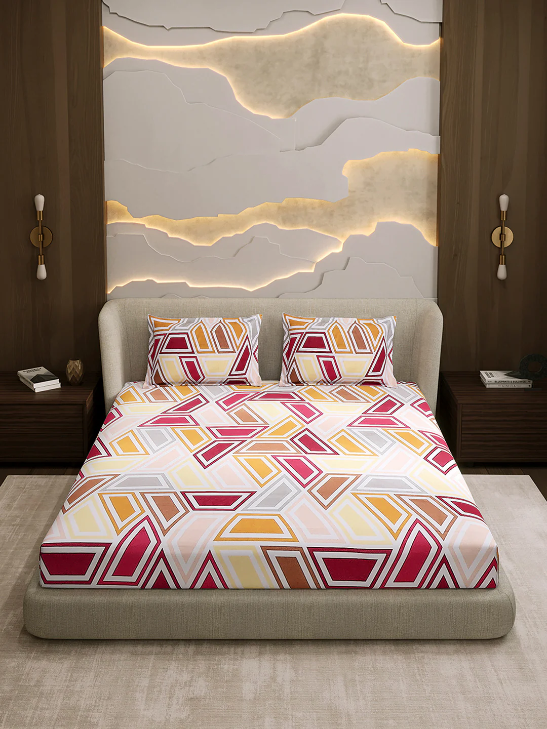 104 TC 100% Cotton Double Bed 1 Bedsheet with 2 Pillow Cover (Samriddhi) - Image 2
