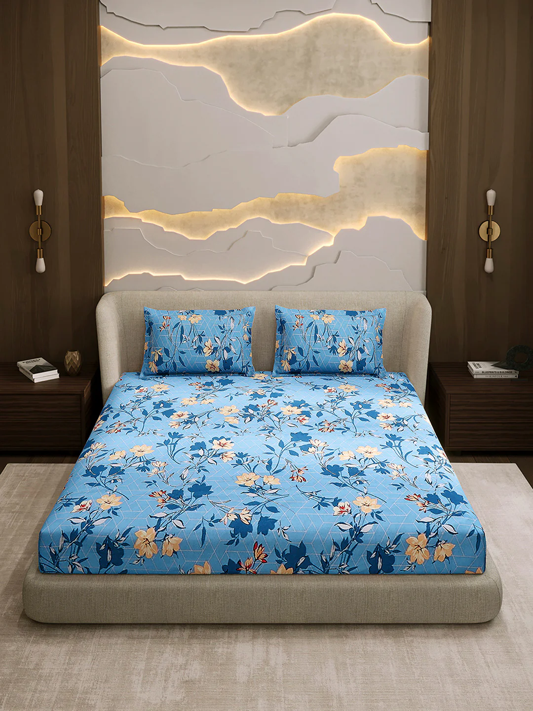 104 TC 100% Cotton Double Bed 1 Bedsheet with 2 Pillow Cover (Samriddhi) - Image 2