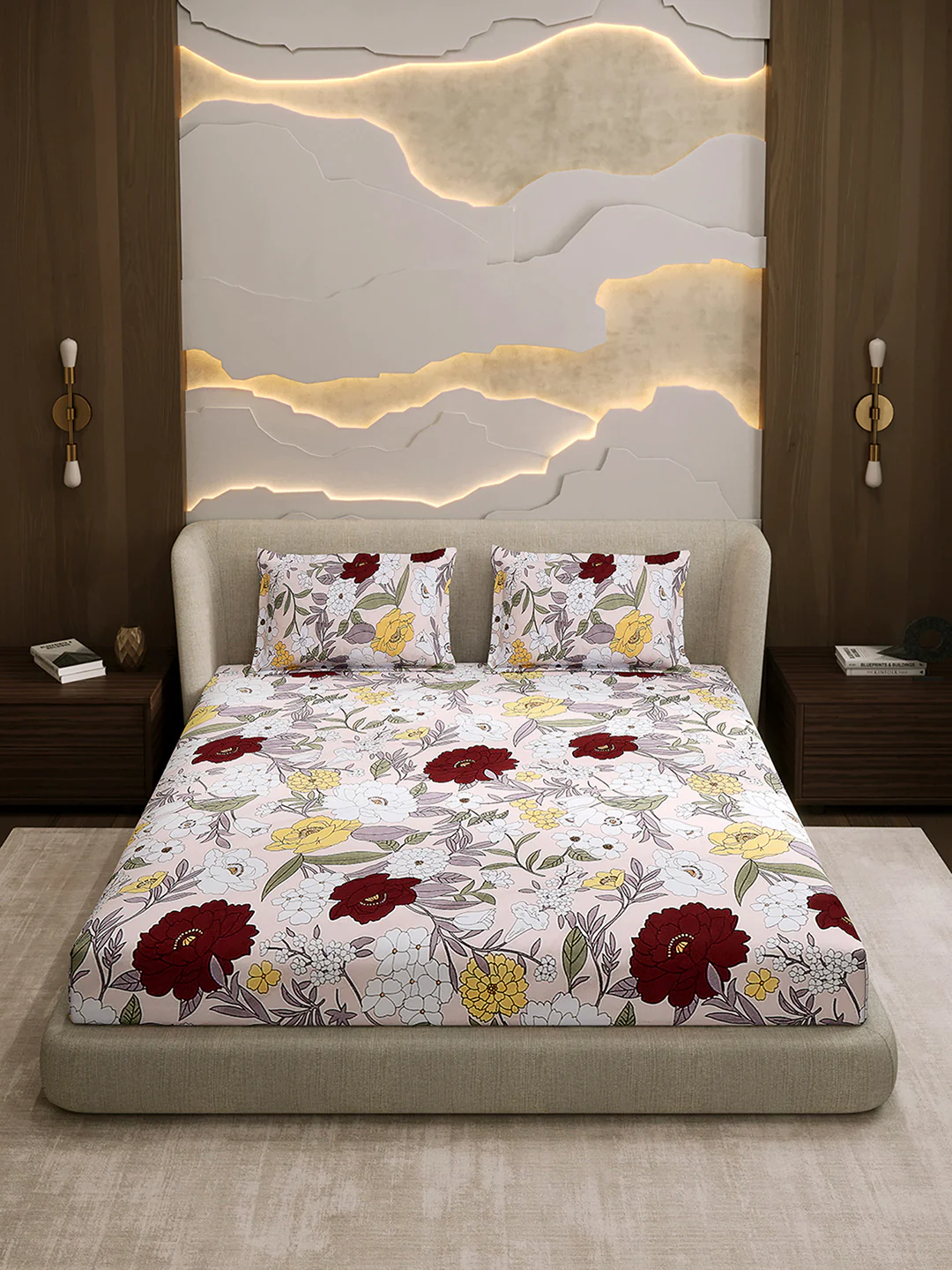 104 TC 100% Cotton Double Bed 1 Bedsheet with 2 Pillow Cover (Samriddhi) - Image 2