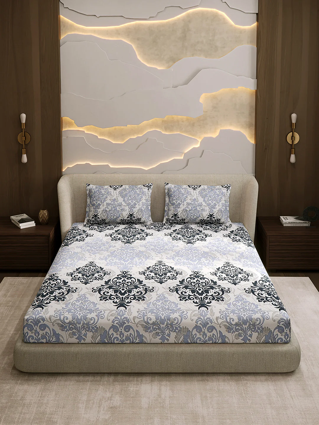 104 TC 100% Cotton Double Bed 1 Bedsheet with 2 Pillow Cover (Samriddhi) - Image 2