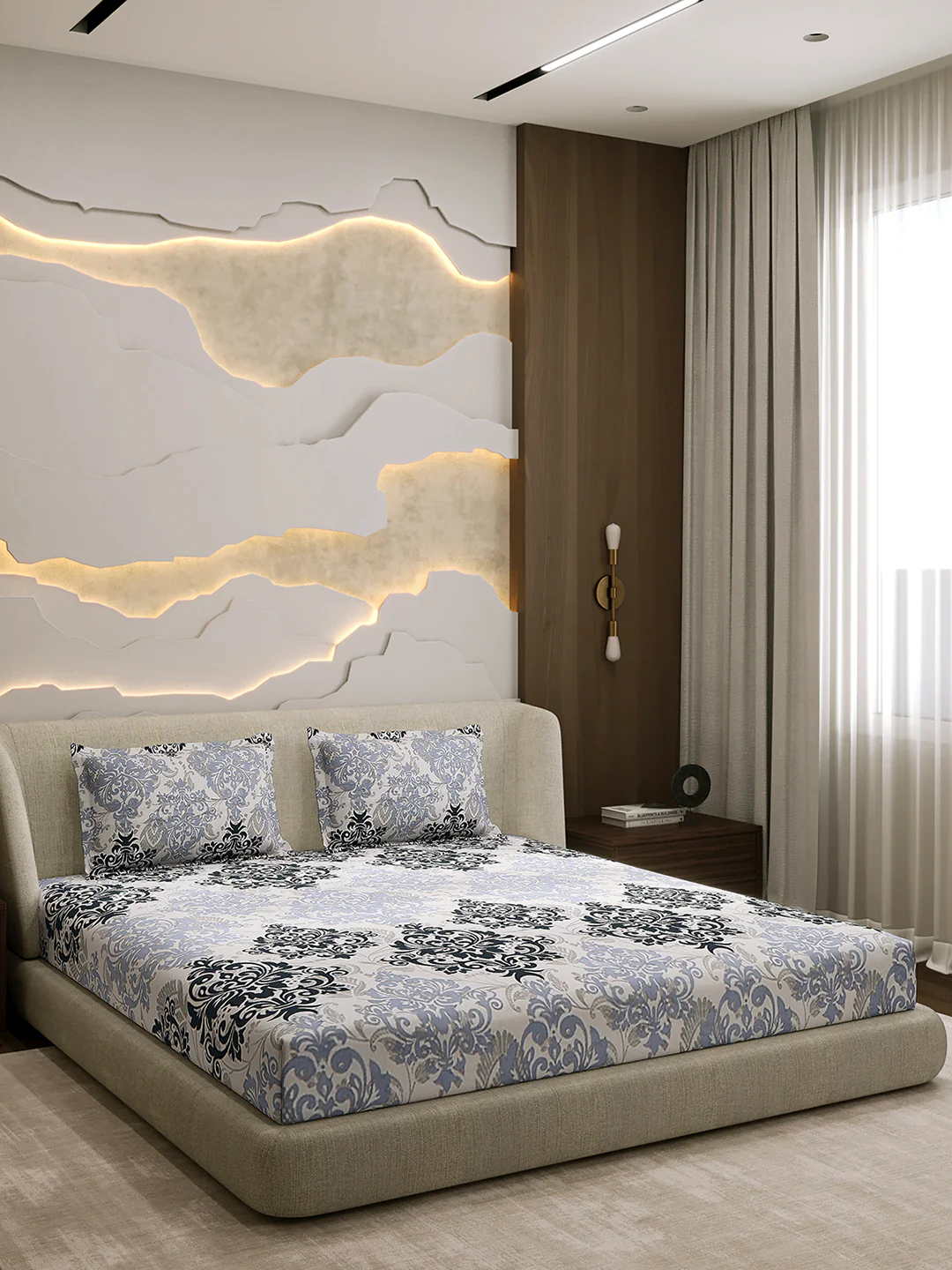 104 TC 100% Cotton Double Bed 1 Bedsheet with 2 Pillow Cover (Samriddhi) - Image 4
