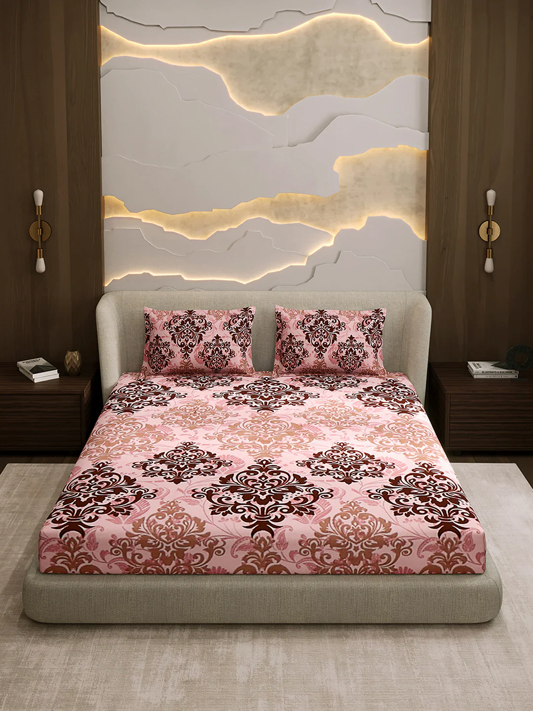 104 TC 100% Cotton Double Bed 1 Bedsheet with 2 Pillow Cover (Samriddhi) - Image 2
