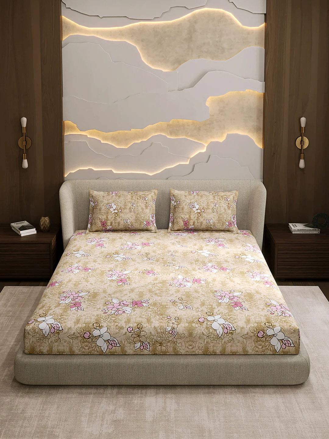 104 TC 100% Cotton Double Bed 1 Bedsheet with 2 Pillow Cover (Samriddhi) - Image 2