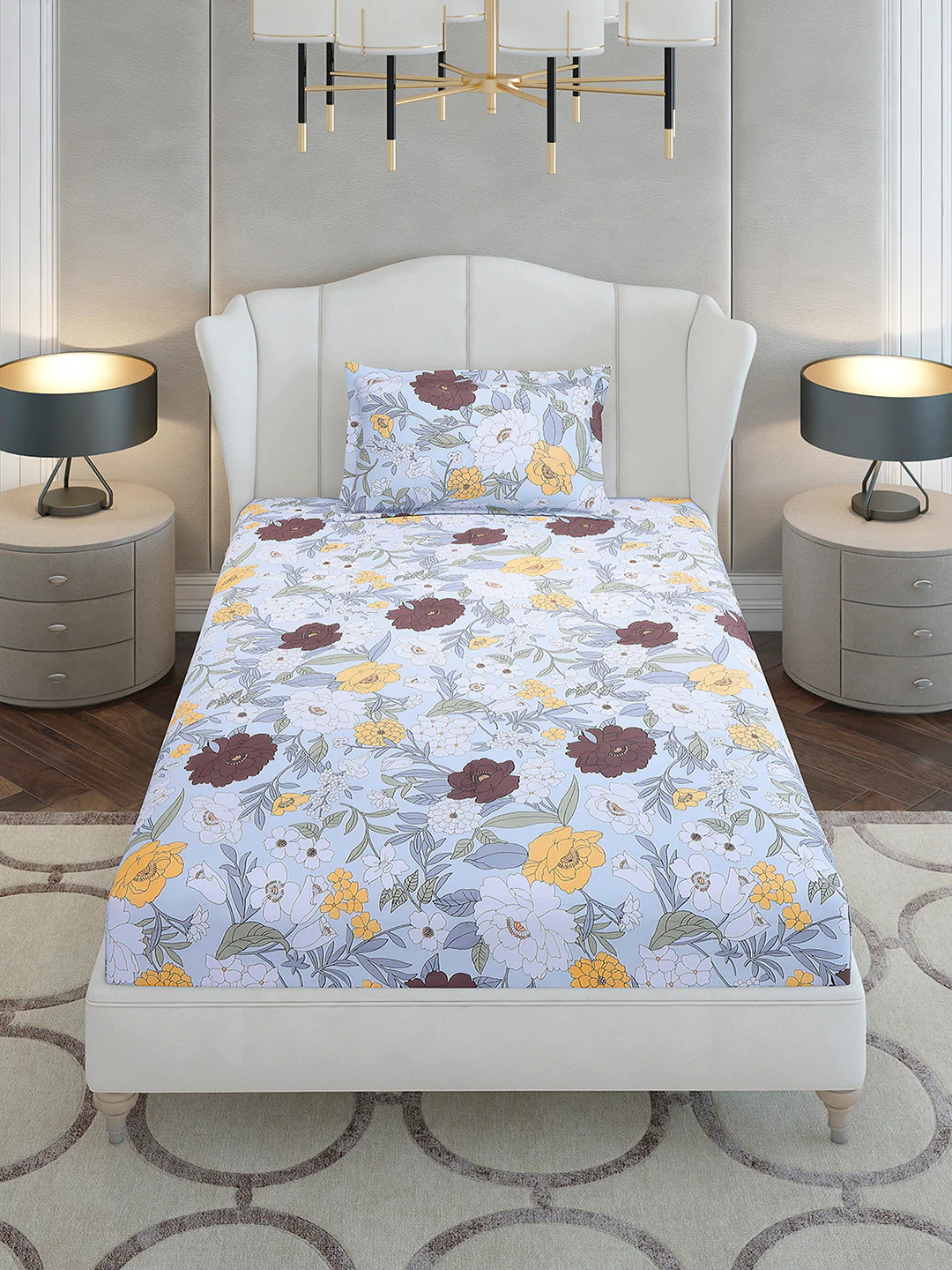 104 TC Cotton Single Bedsheet with 1 Pillow Cover (Elegance) - Image 2