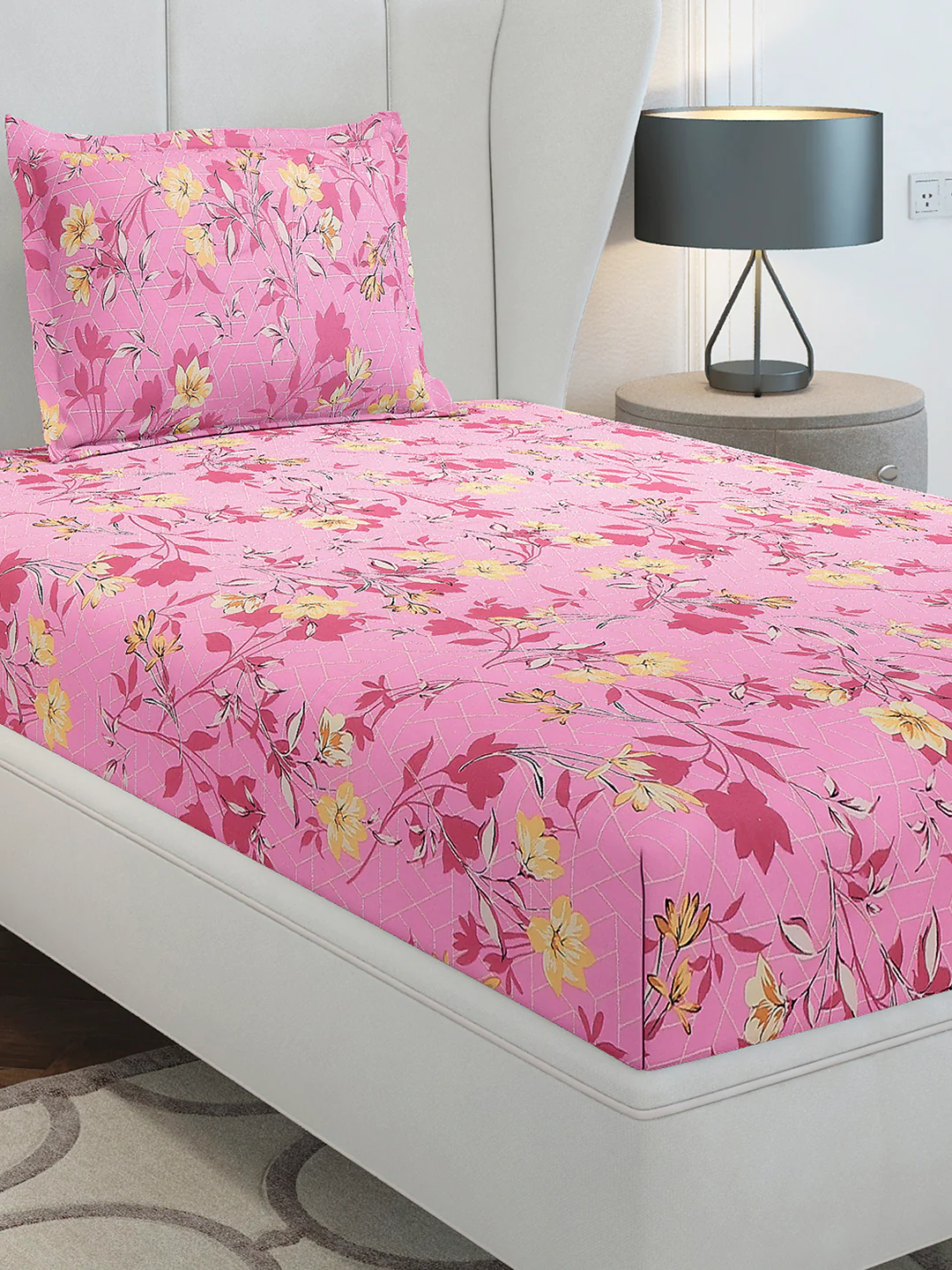 104 TC Cotton Single Bedsheet with 1 Pillow Cover (Elegance) - Image 2