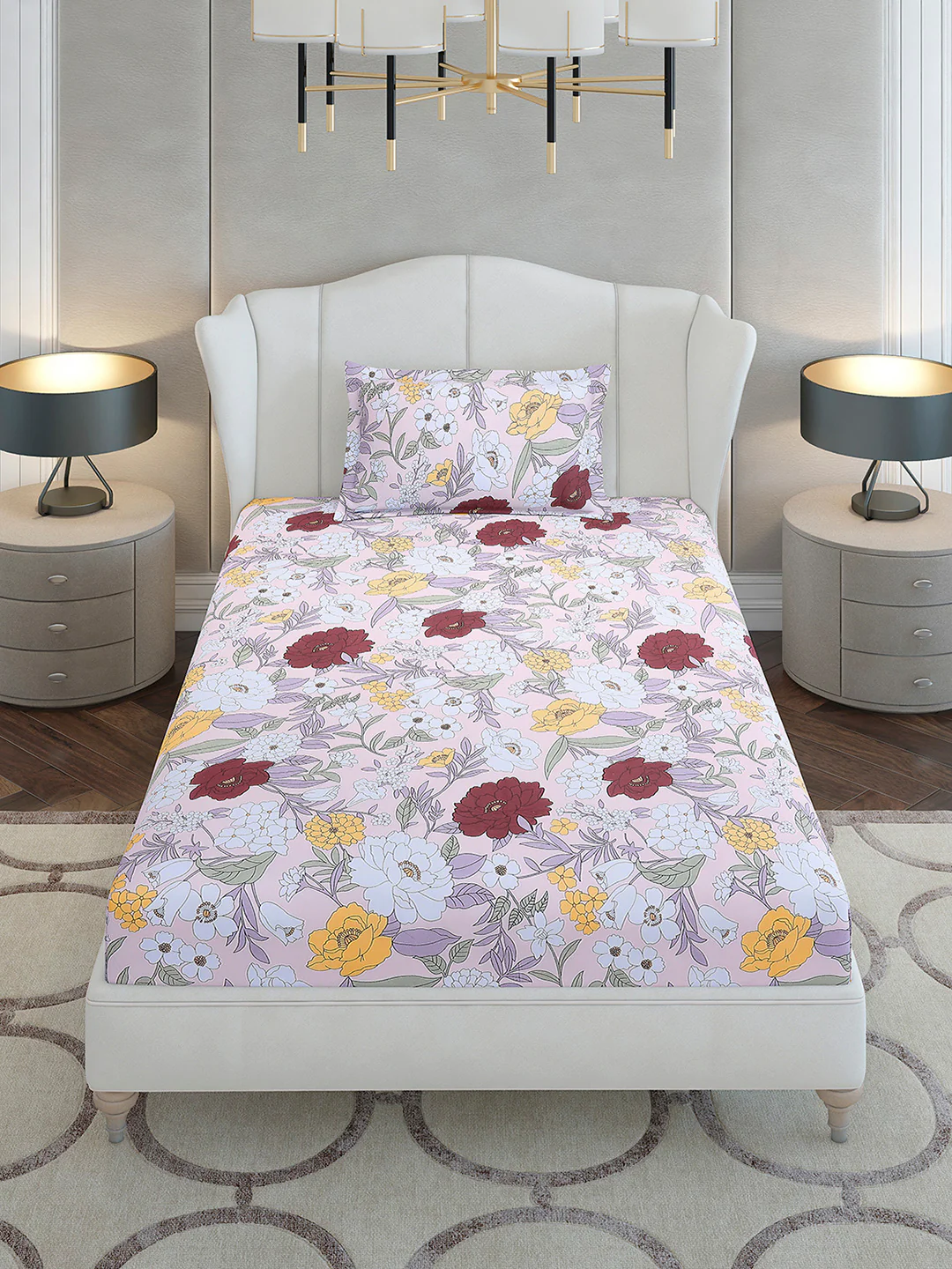 104 TC Cotton Single Bedsheet with 1 Pillow Cover (Elegance)