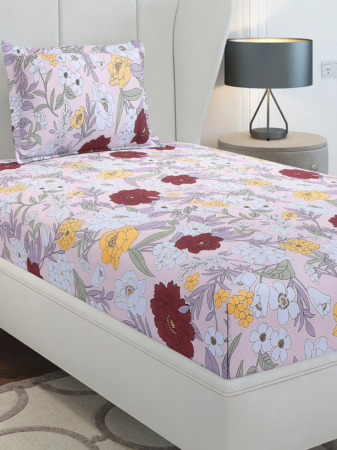 104 TC Cotton Single Bedsheet with 1 Pillow Cover (Elegance) - Image 2