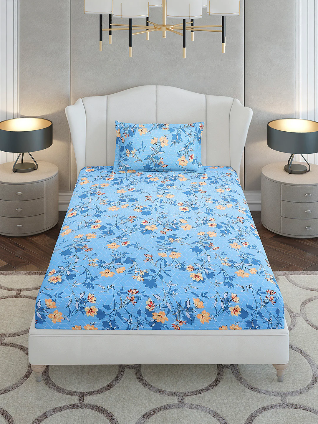 104 TC Cotton Single Bedsheet with 1 Pillow Cover (Elegance)