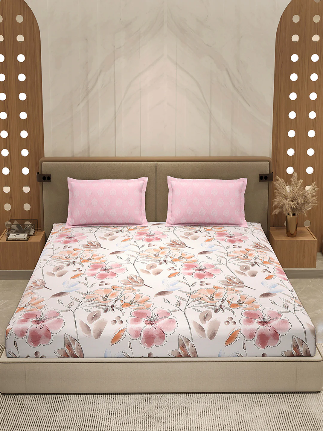 110 GSM Polyester Double Bed 1 Bedsheet with 2 Pillow Cover (Aromatica) - Image 2