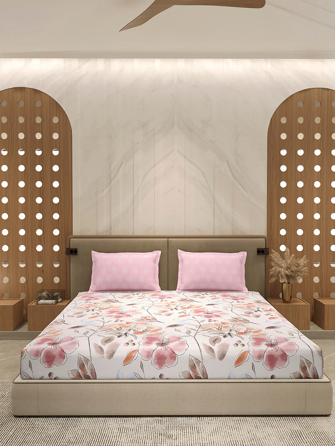 110 GSM Polyester Double Bed 1 Bedsheet with 2 Pillow Cover (Aromatica) - Image 3