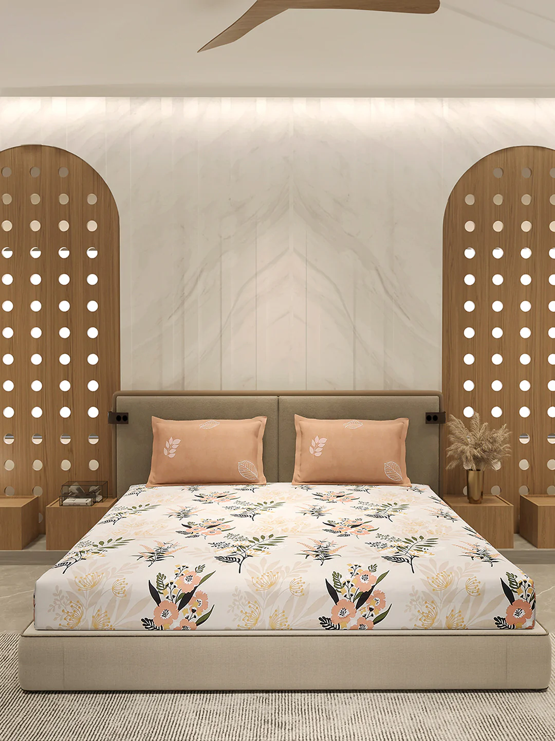 110 GSM Polyester Double Bed 1 Bedsheet with 2 Pillow Cover (Aromatica) - Image 3