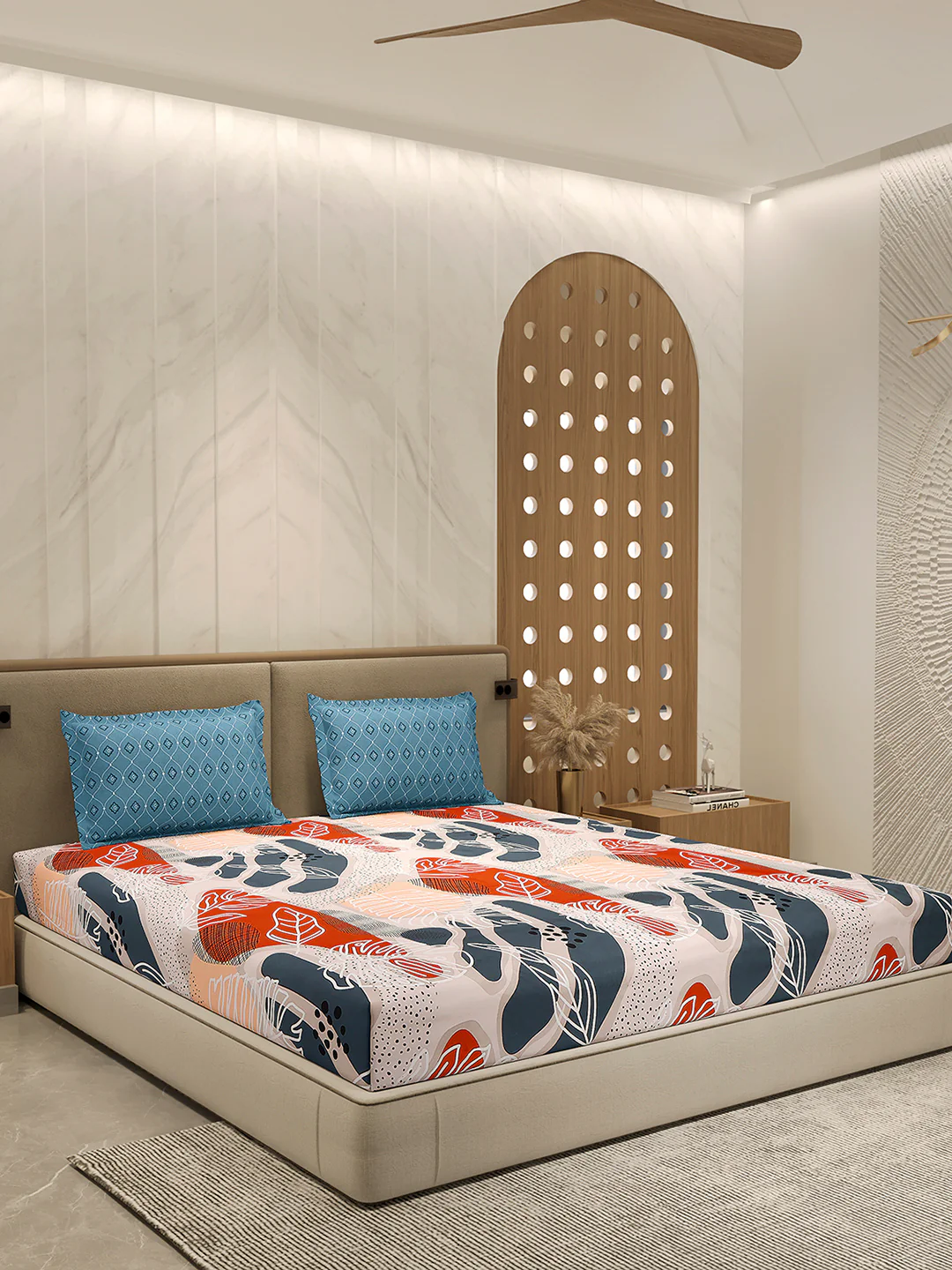 110 GSM Polyester Double Bed 1 Bedsheet with 2 Pillow Cover (Aromatica) - Image 4