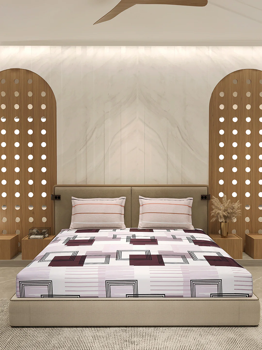 110 GSM Polyester Double Bed 1 Bedsheet with 2 Pillow Cover (Aromatica) - Image 3