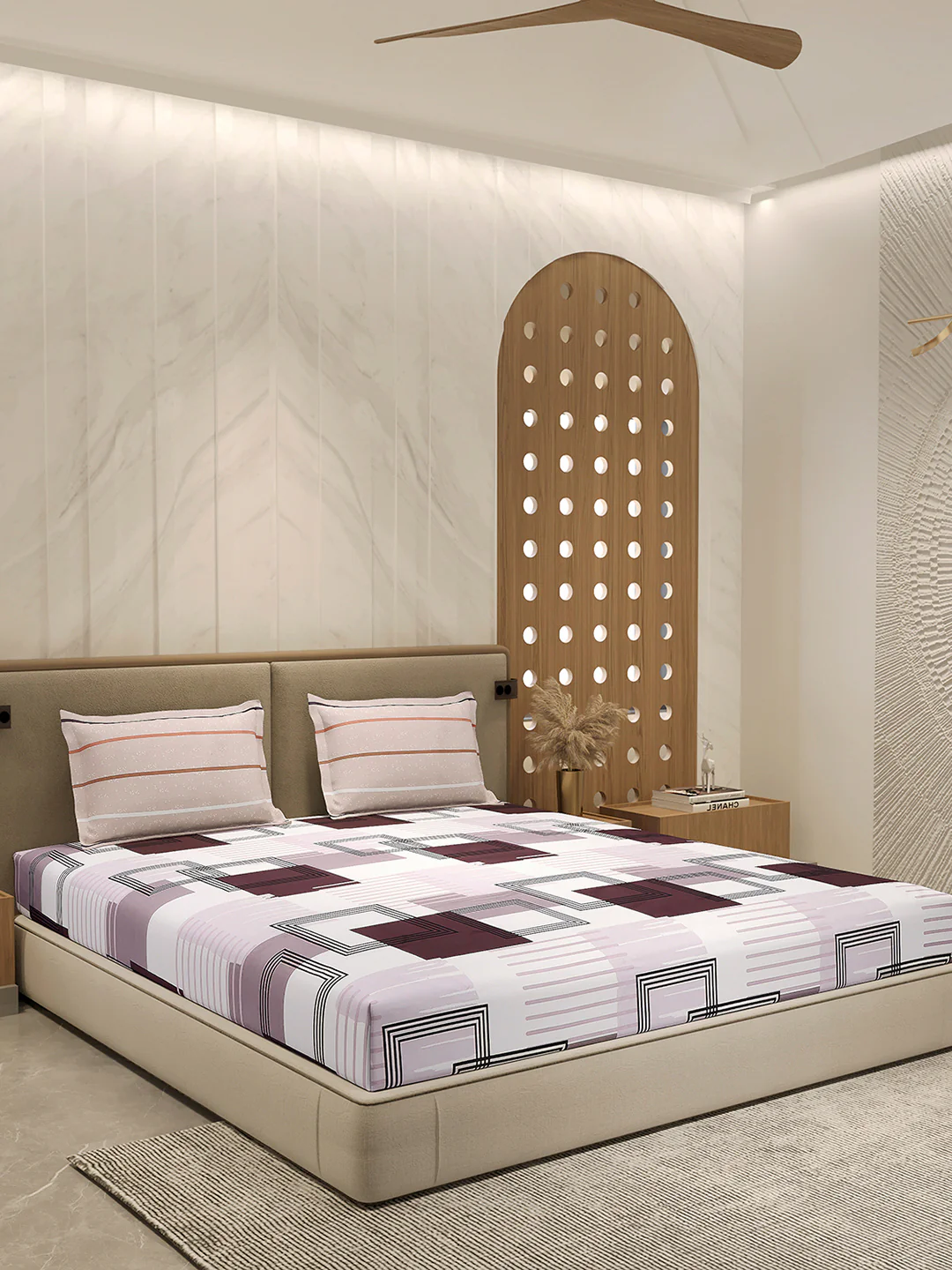 110 GSM Polyester Double Bed 1 Bedsheet with 2 Pillow Cover (Aromatica) - Image 4