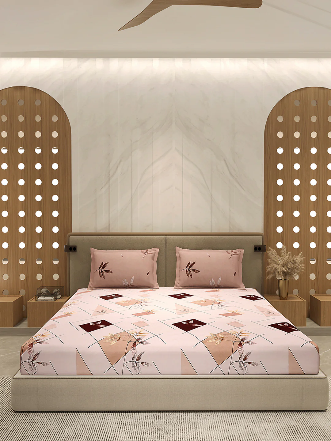 110 GSM Polyester Double Bed 1 Bedsheet with 2 Pillow Cover (Aromatica) - Image 3