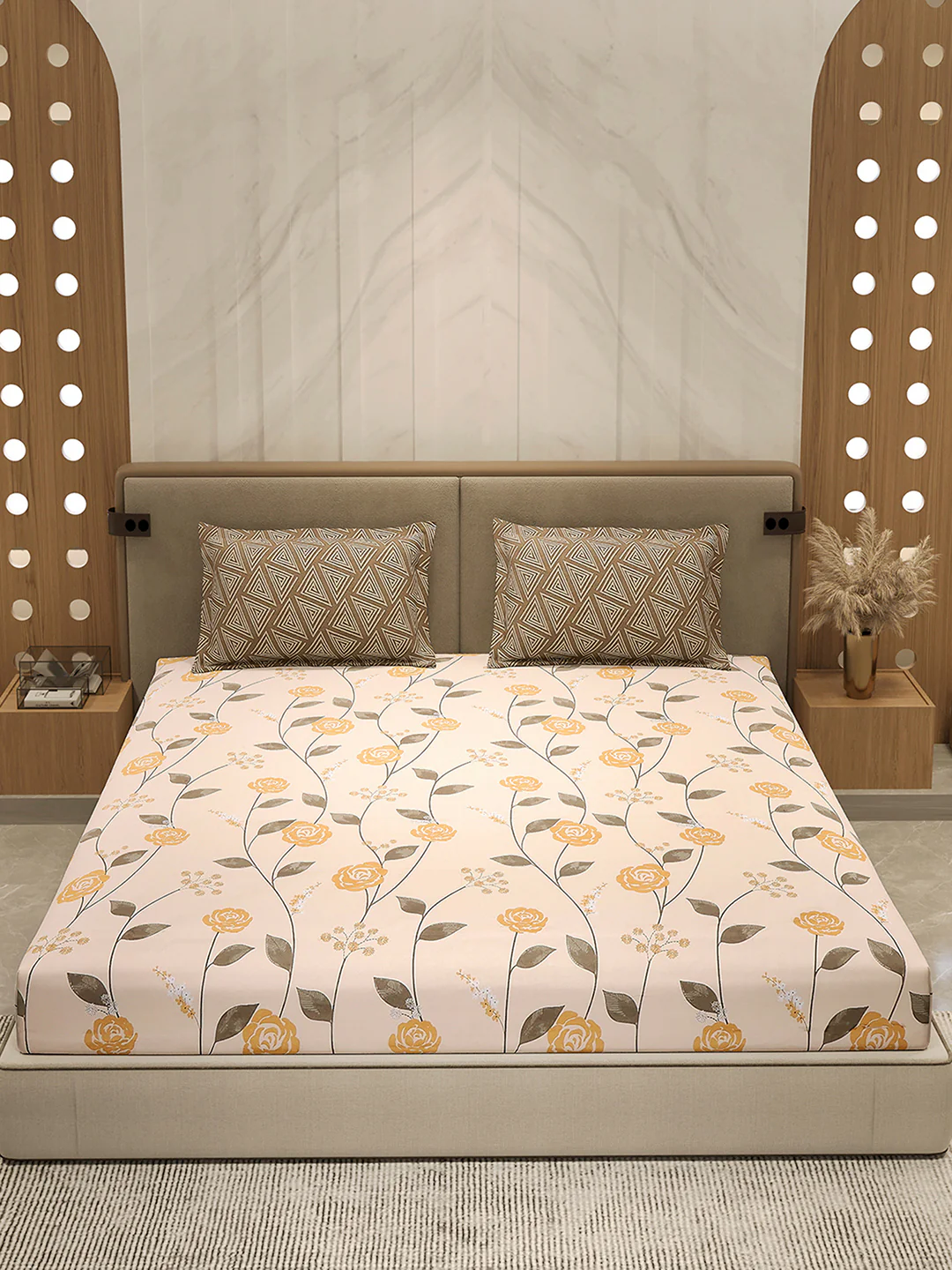 110 GSM Polyester Double Bed 1 Bedsheet with 2 Pillow Cover (Aromatica) - Image 2
