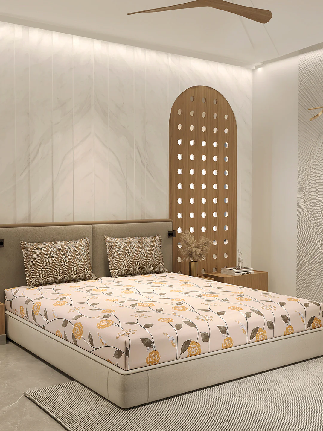 110 GSM Polyester Double Bed 1 Bedsheet with 2 Pillow Cover (Aromatica) - Image 4
