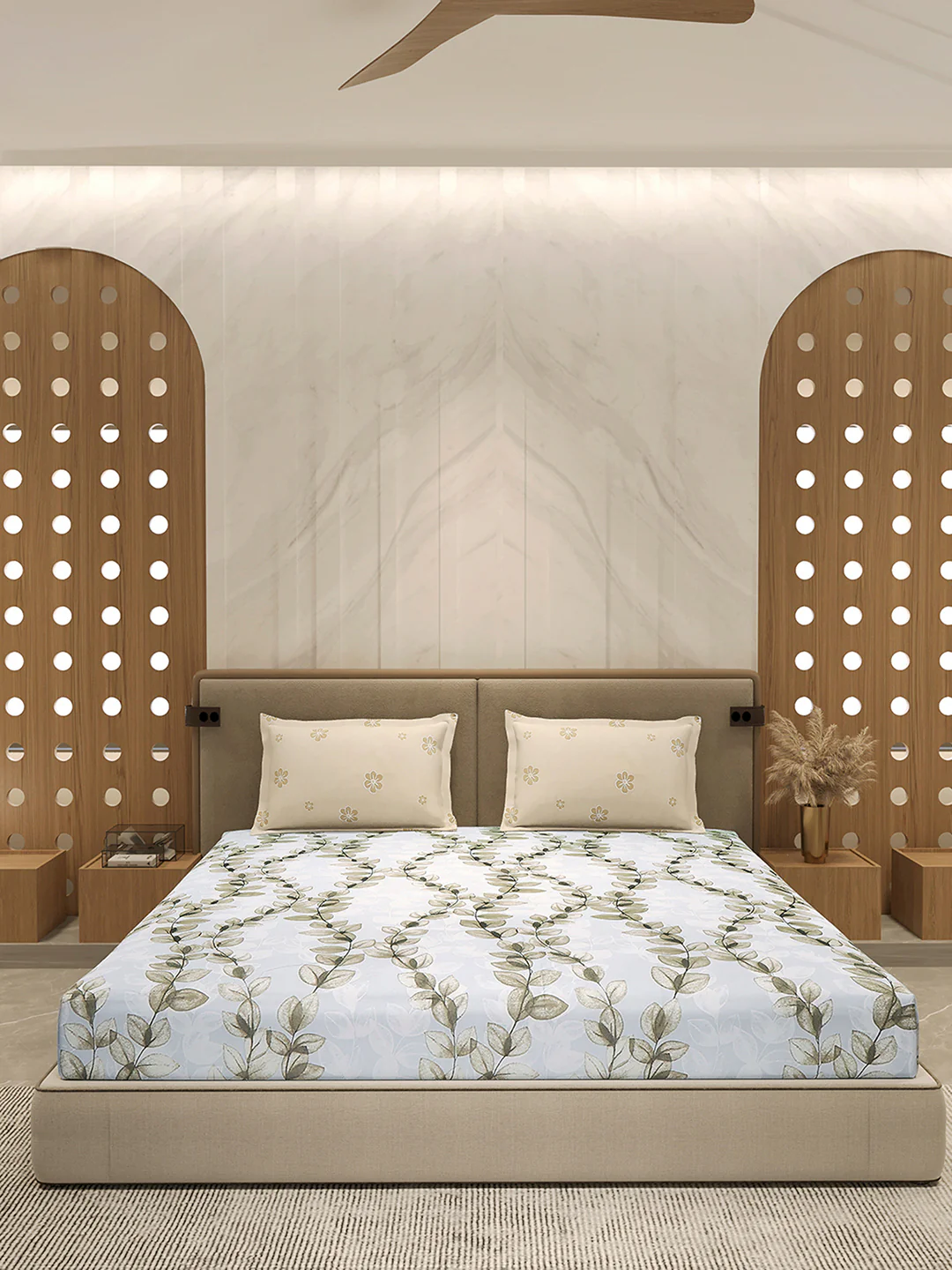 110 GSM Polyester Double Bed 1 Bedsheet with 2 Pillow Cover (Aromatica) - Image 3