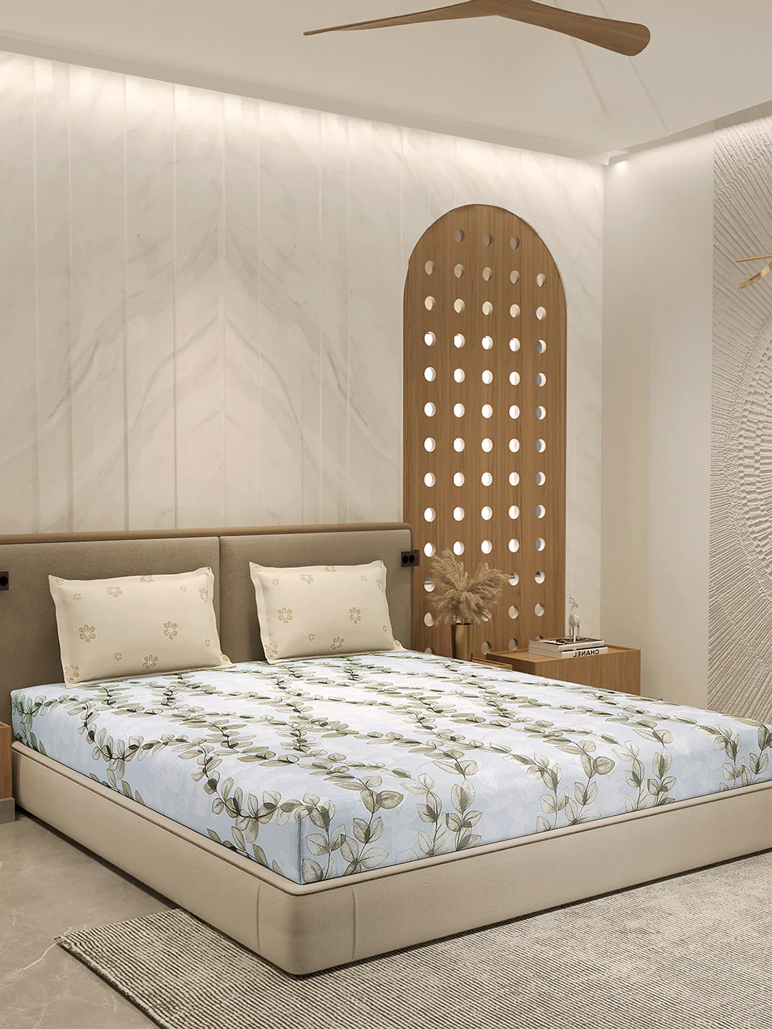 110 GSM Polyester Double Bed 1 Bedsheet with 2 Pillow Cover (Aromatica) - Image 4