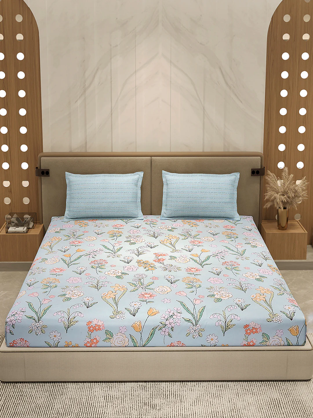 110 GSM Polyester Double Bed 1 Bedsheet with 2 Pillow Cover (Aromatica) - Image 2