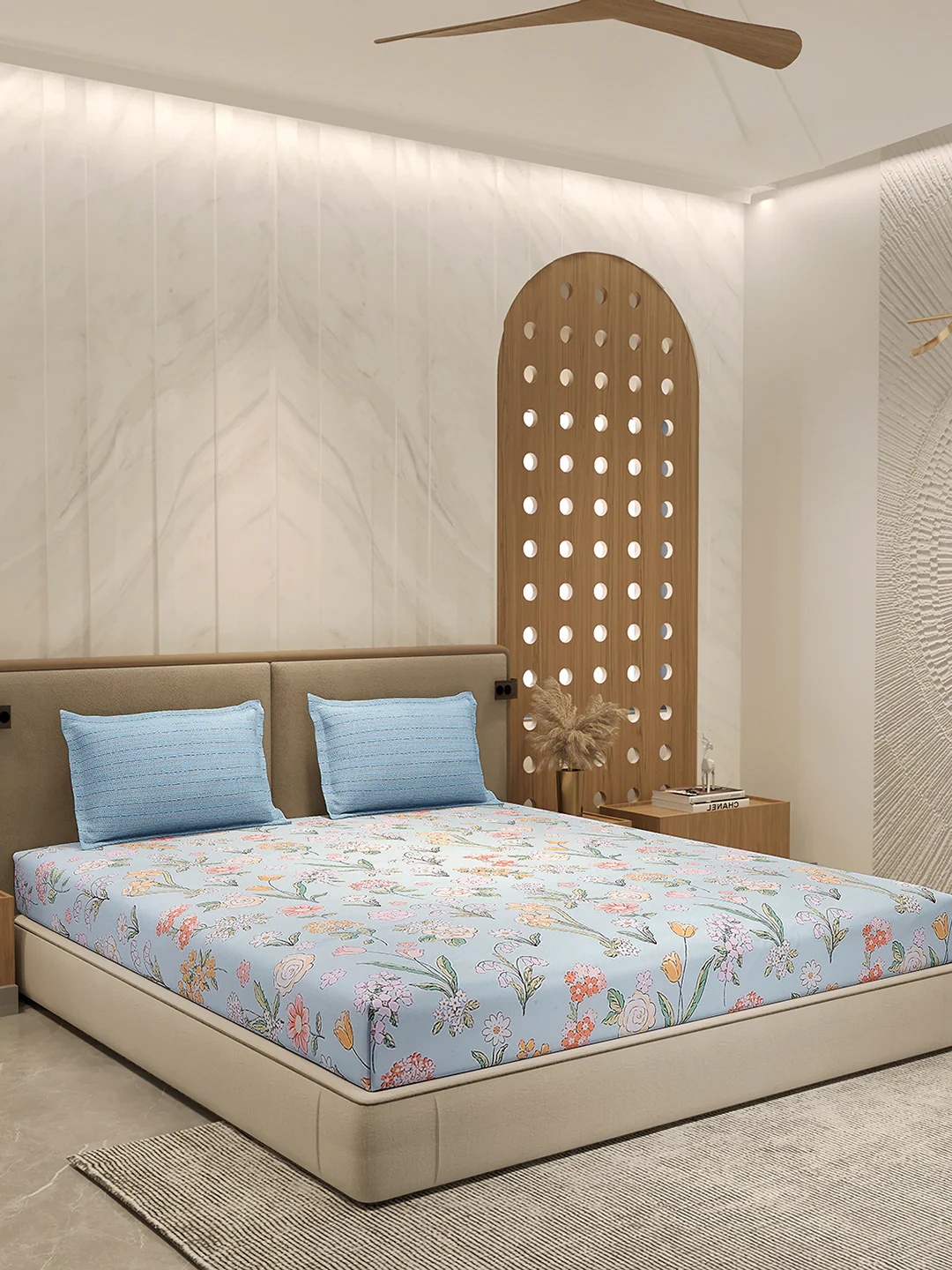 110 GSM Polyester Double Bed 1 Bedsheet with 2 Pillow Cover (Aromatica) - Image 4