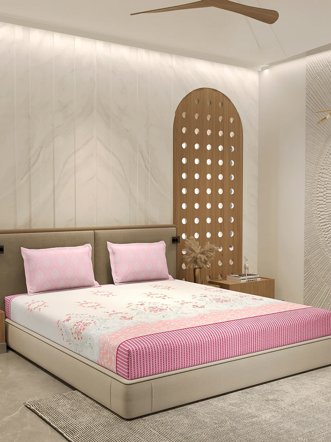 110 GSM Polyester Double Bed 1 Bedsheet with 2 Pillow Cover (Aromatica) - Image 4
