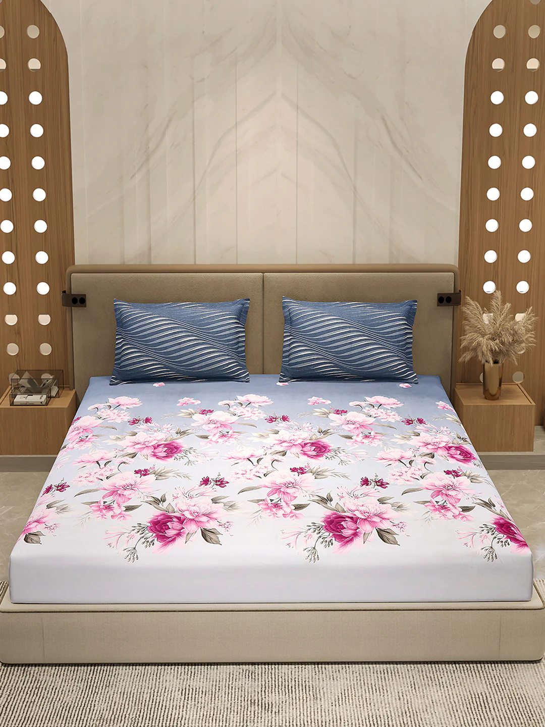 110 GSM Polyester Double Bed 1 Bedsheet with 2 Pillow Cover (Aromatica) - Image 2