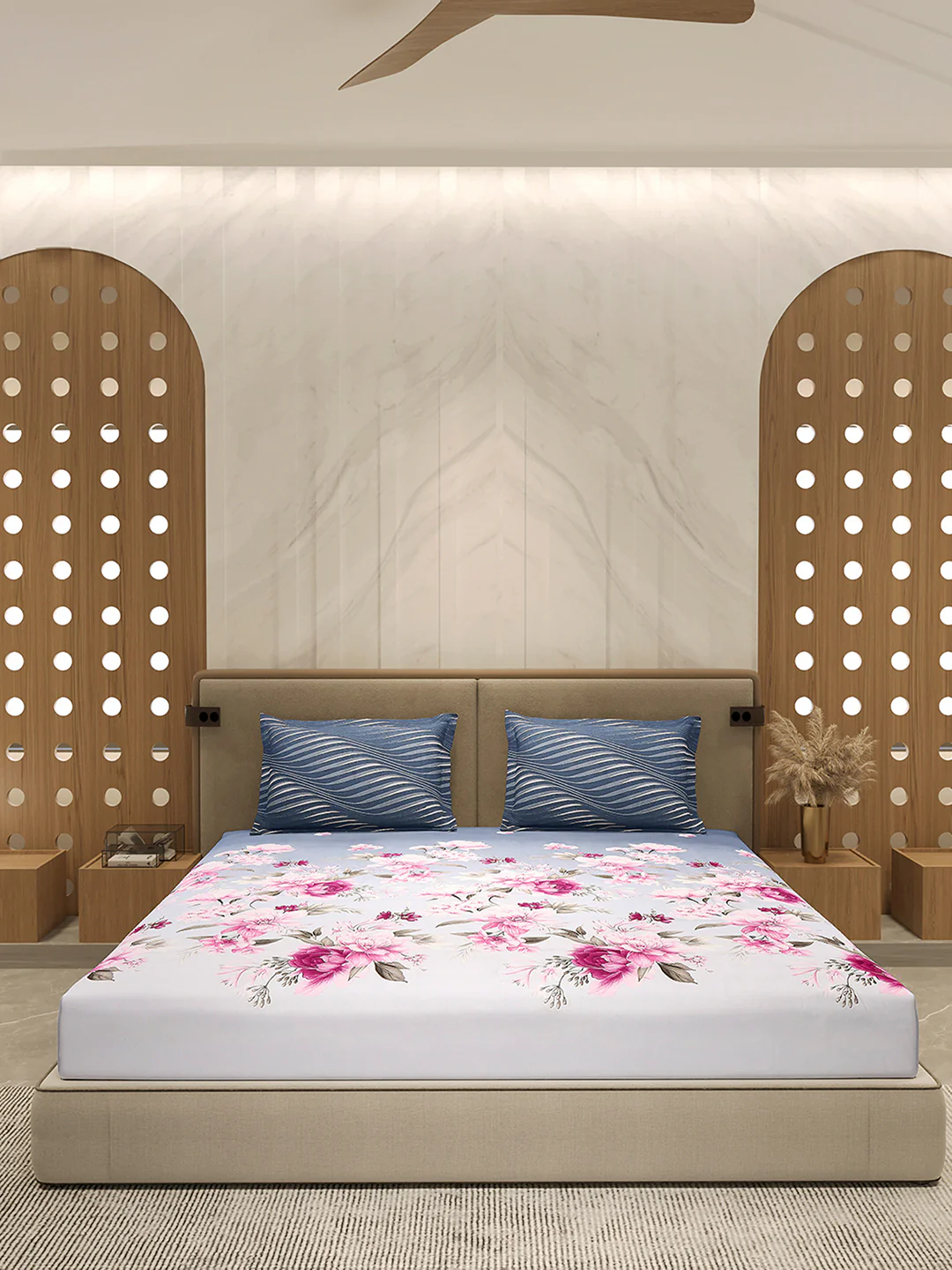 110 GSM Polyester Double Bed 1 Bedsheet with 2 Pillow Cover (Aromatica) - Image 3
