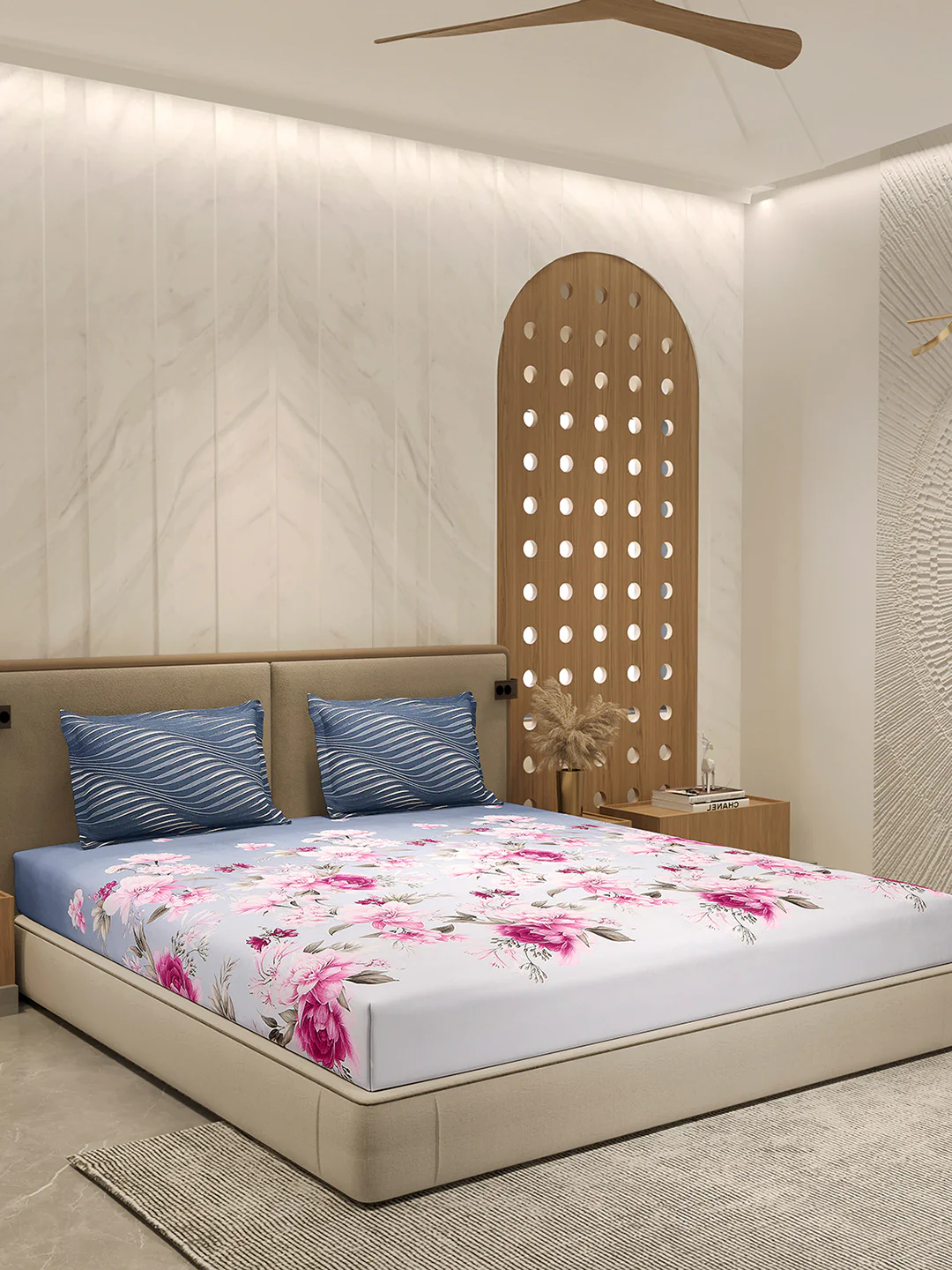 110 GSM Polyester Double Bed 1 Bedsheet with 2 Pillow Cover (Aromatica) - Image 4