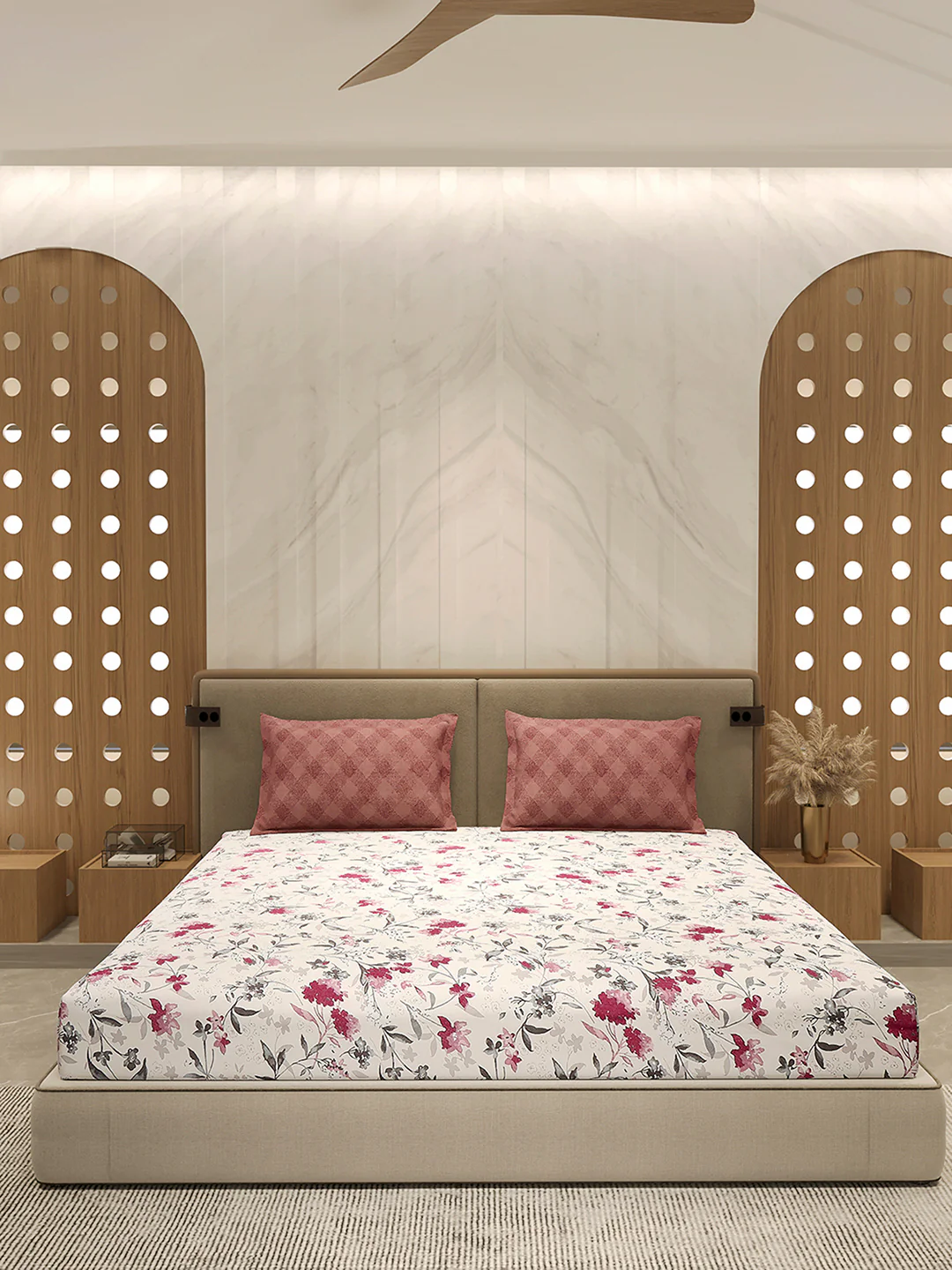 110 GSM Polyester Double Bed 1 Bedsheet with 2 Pillow Cover (Aromatica) - Image 3