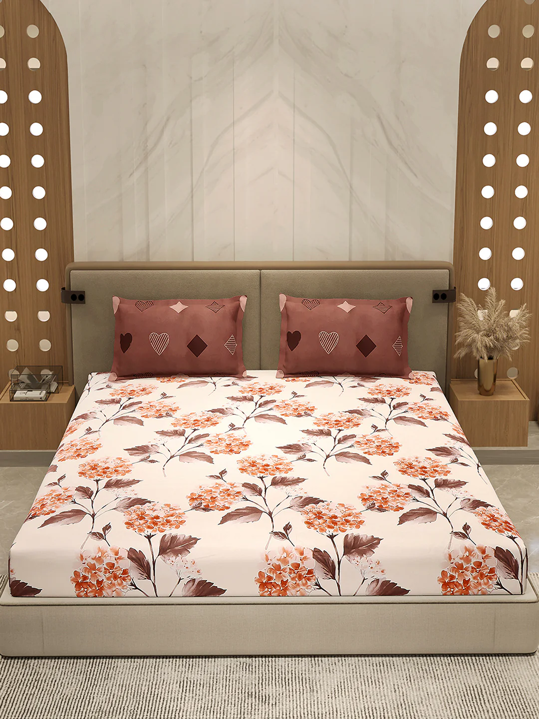 110 GSM Polyester Double Bed 1 Bedsheet with 2 Pillow Cover (Aromatica) - Image 2