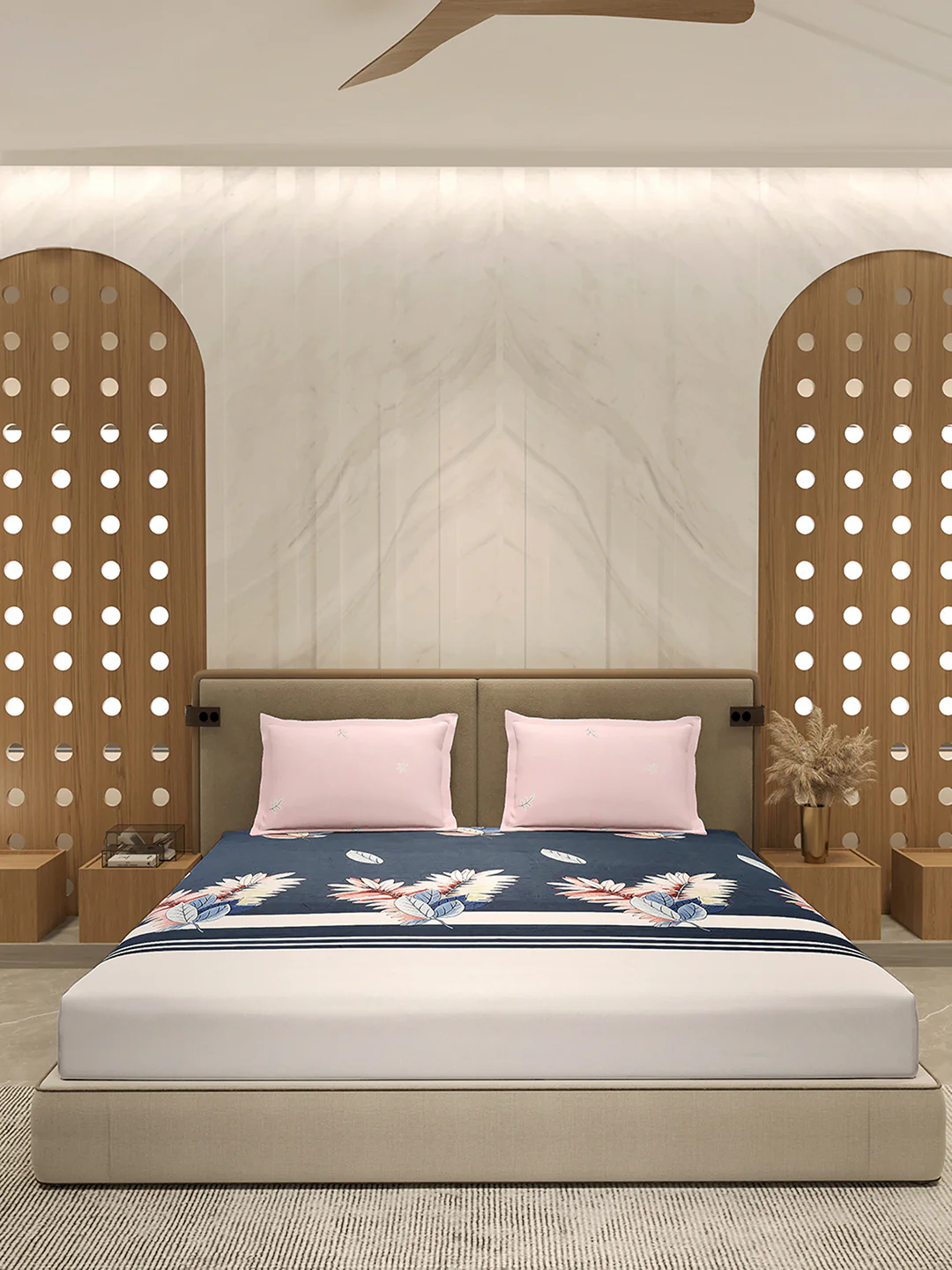 110 GSM Polyester Double Bed 1 Bedsheet with 2 Pillow Cover (Aromatica) - Image 3
