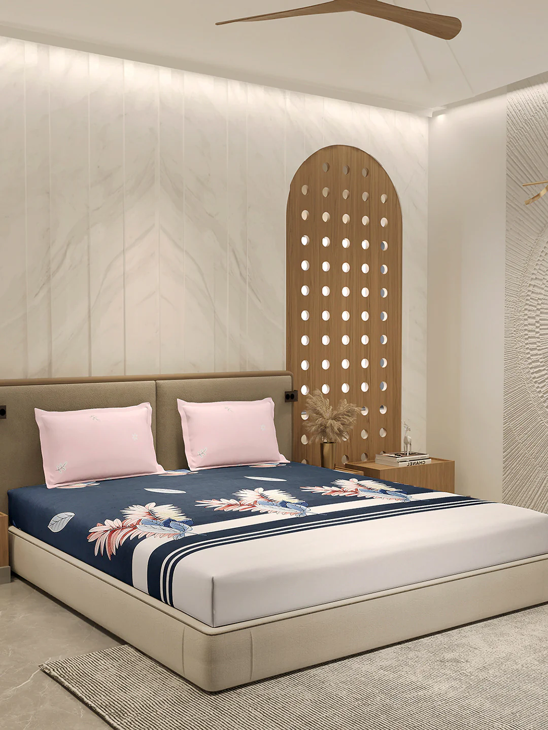 110 GSM Polyester Double Bed 1 Bedsheet with 2 Pillow Cover (Aromatica) - Image 4