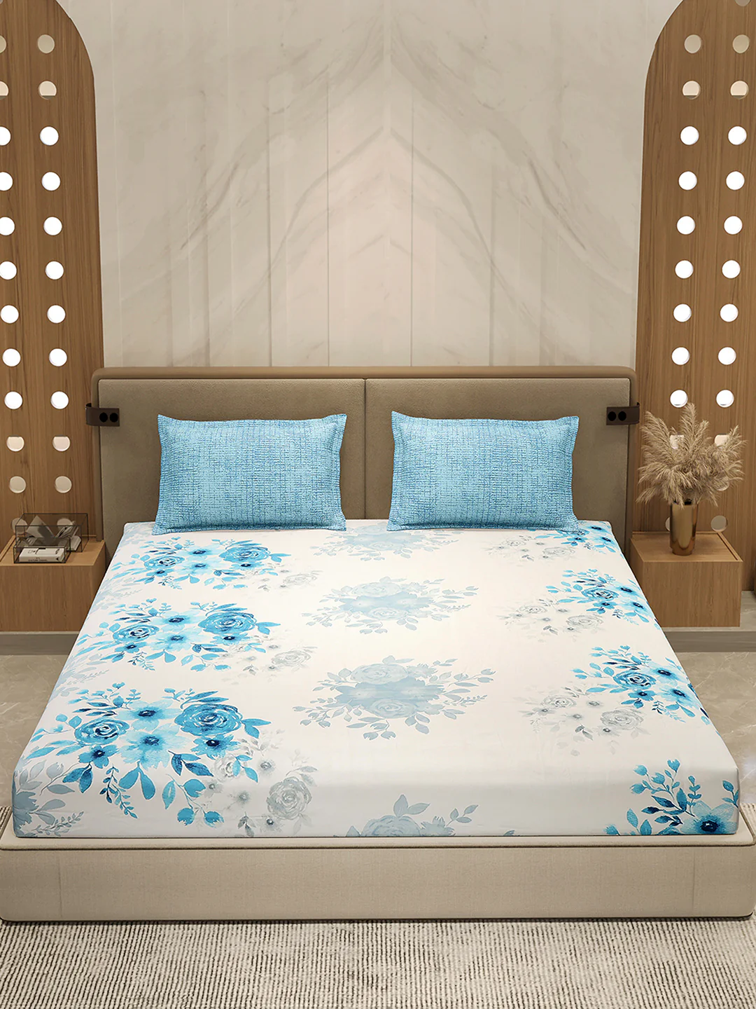 110 GSM Polyester Double Bed 1 Bedsheet with 2 Pillow Cover (Aromatica) - Image 2