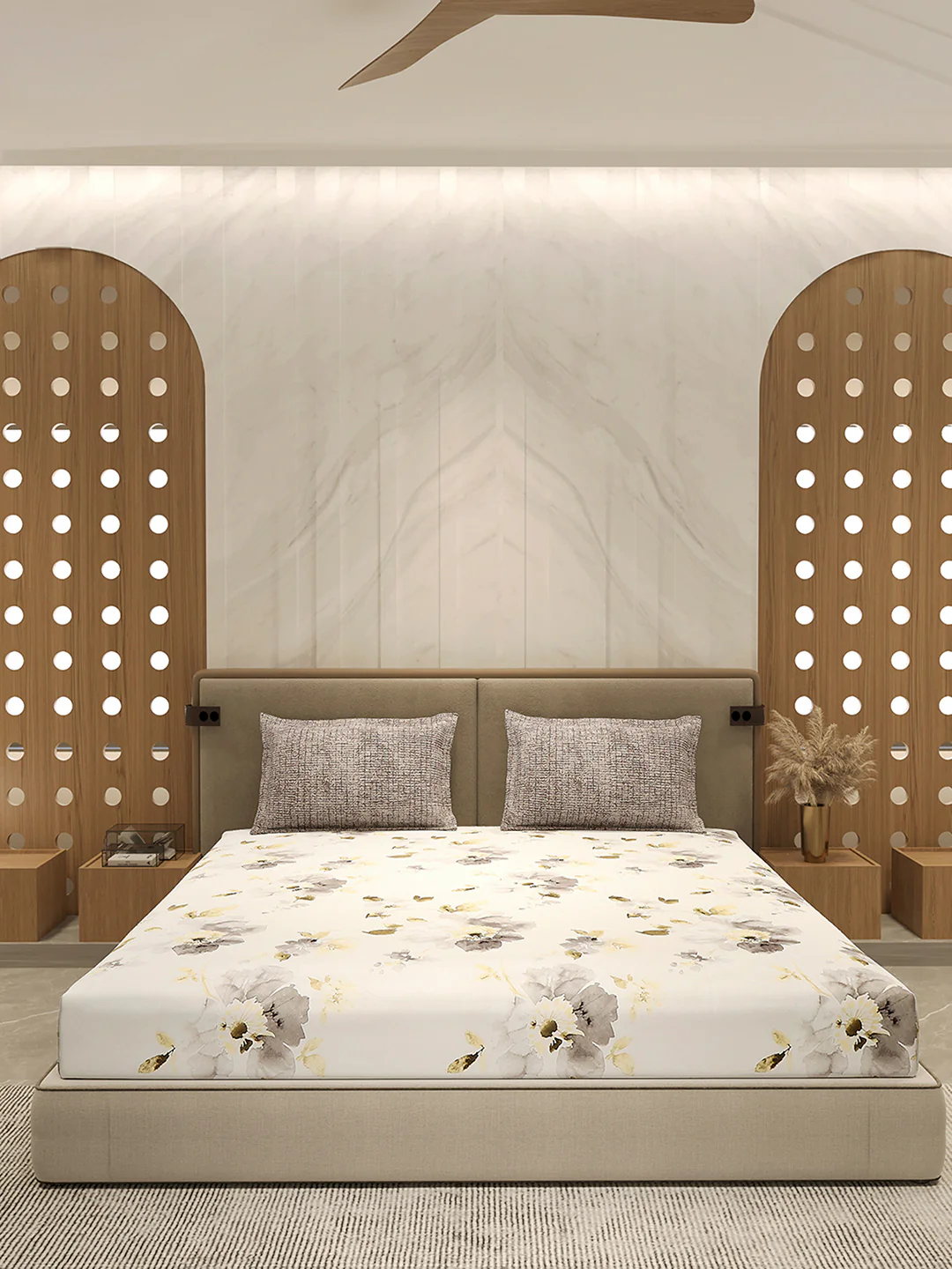 110 GSM Polyester Double Bed 1 Bedsheet with 2 Pillow Cover (Aromatica) - Image 3