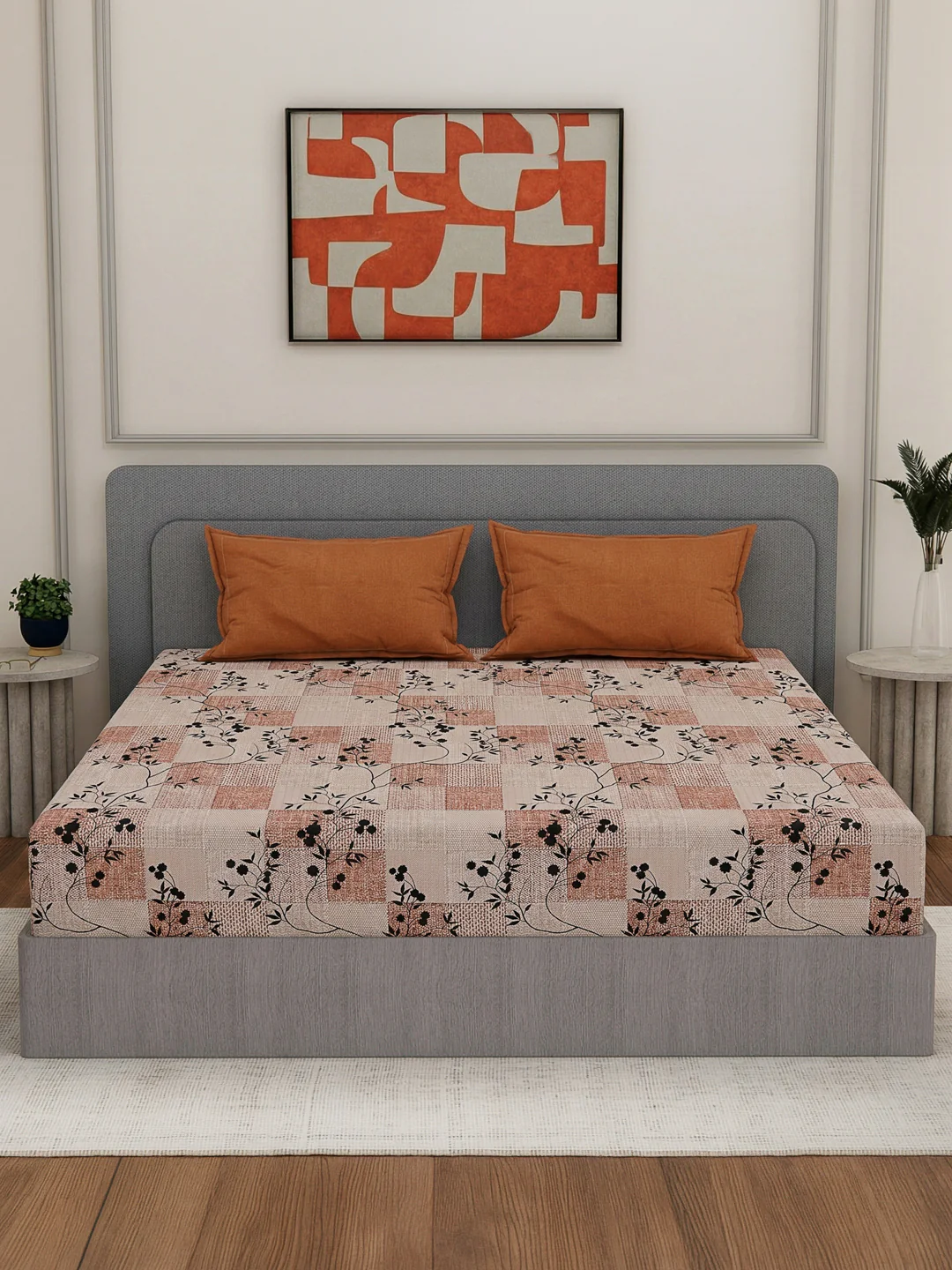 110 GSM Polyester Double Bed Bedsheet with 2 Pillow Covers Aromatica Collection - Image 3