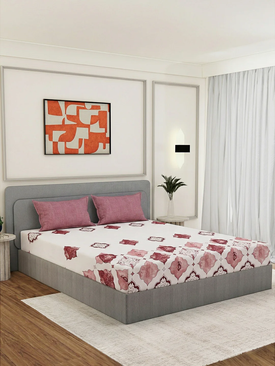 110 GSM Polyester Double Bed Bedsheet with 2 Pillow Covers Aromatica Collection - Image 2