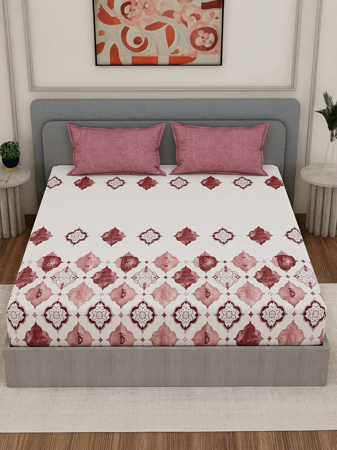110 GSM Polyester Double Bed Bedsheet with 2 Pillow Covers Aromatica Collection - Image 4