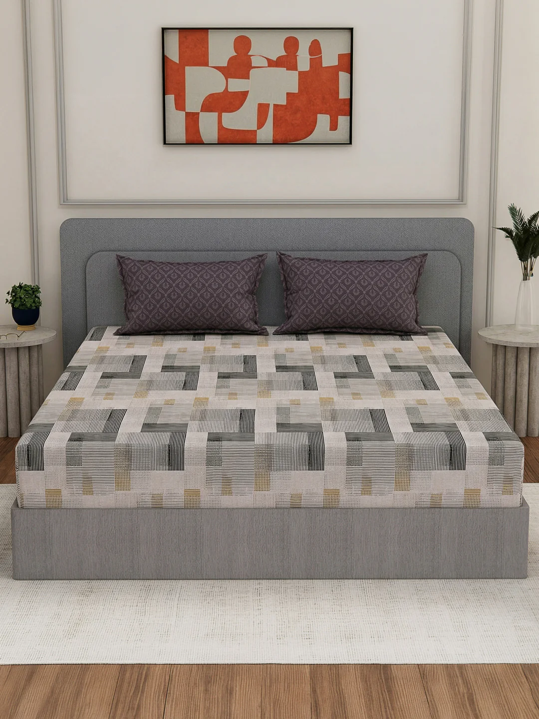 110 GSM Polyester Double Bed Bedsheet with 2 Pillow Covers Aromatica Collection - Image 3