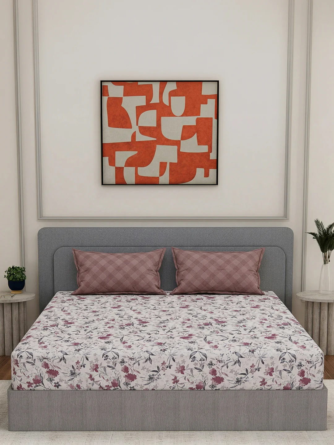 110 GSM Polyester Double Bed Bedsheet with 2 Pillow Covers Aromatica Collection - Image 5