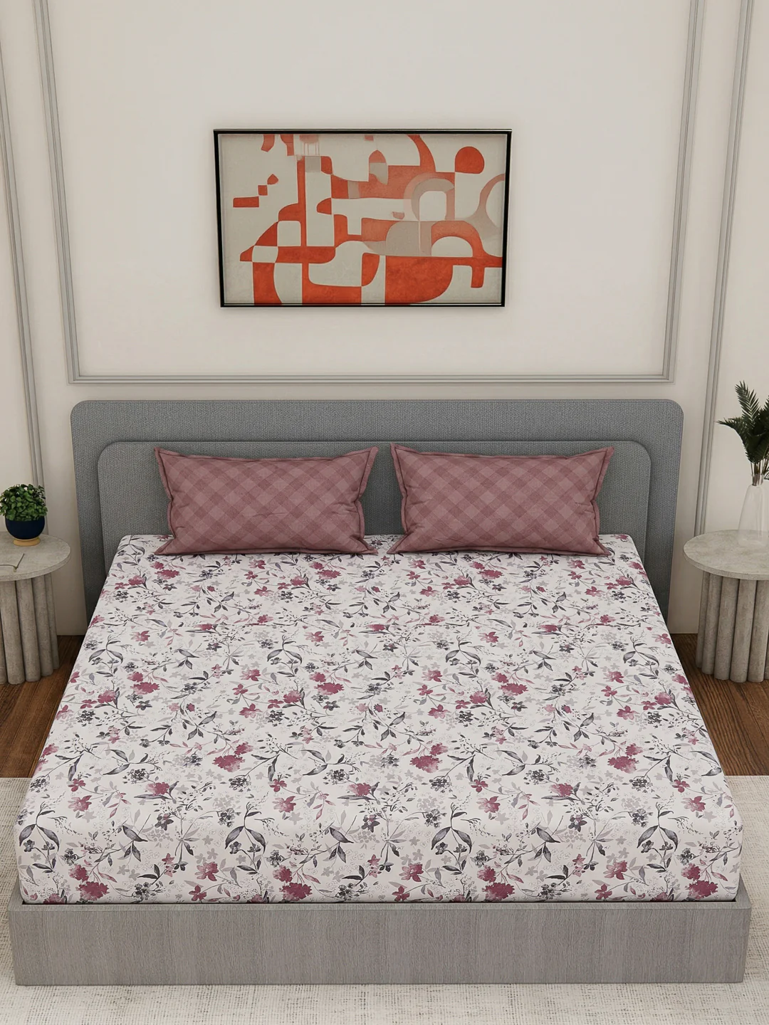 110 GSM Polyester Double Bed Bedsheet with 2 Pillow Covers Aromatica Collection - Image 6
