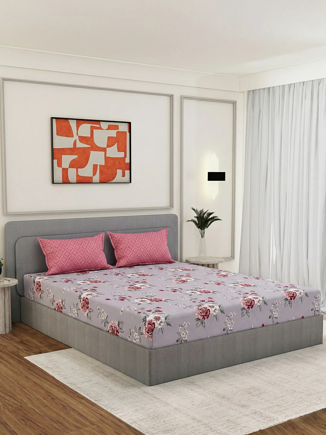 110 GSM Polyester Double Bed Bedsheet with 2 Pillow Covers Aromatica Collection - Image 2