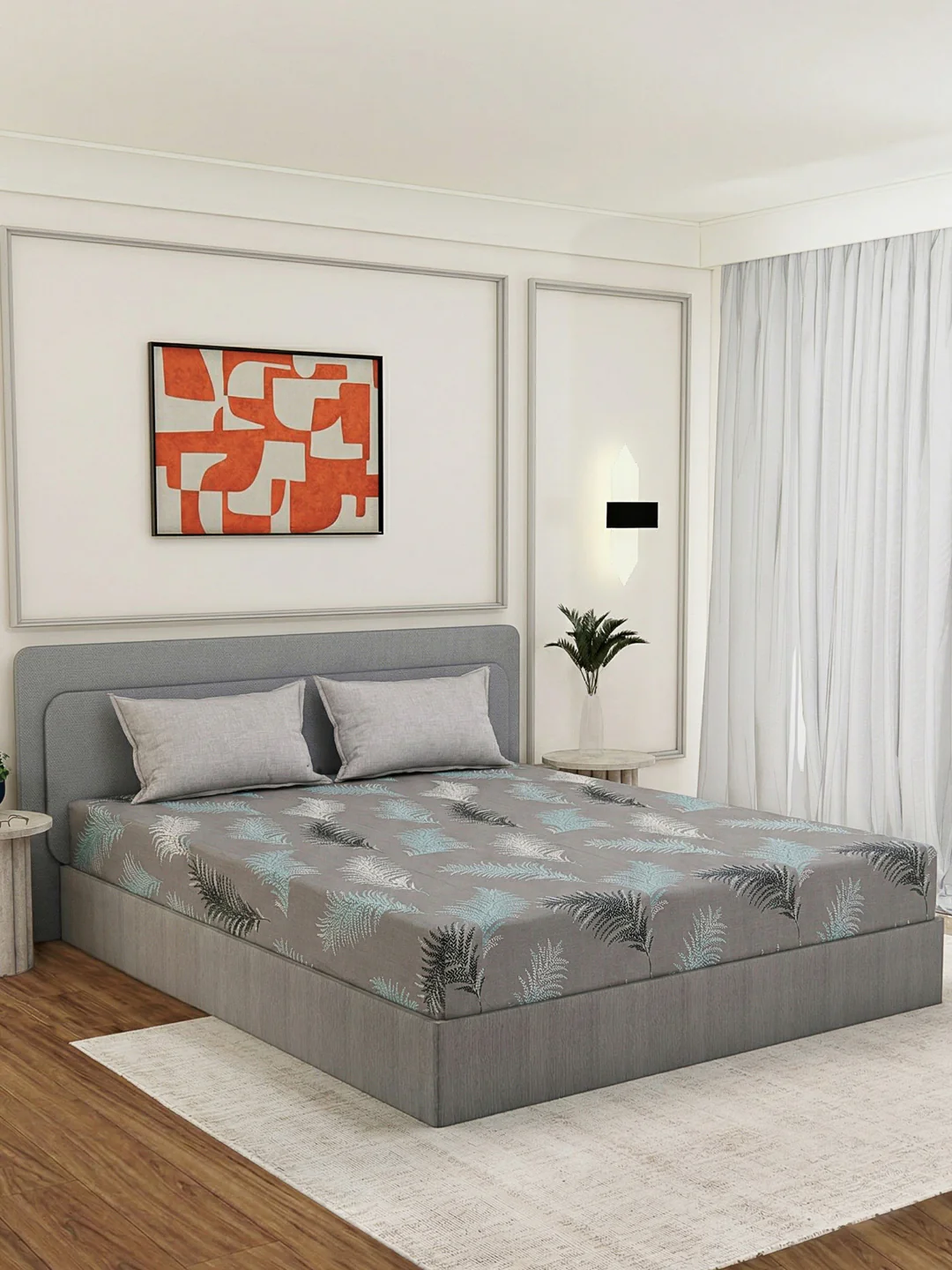 110 GSM Polyester Double Bed Bedsheet with 2 Pillow Covers Aromatica Collection - Image 2