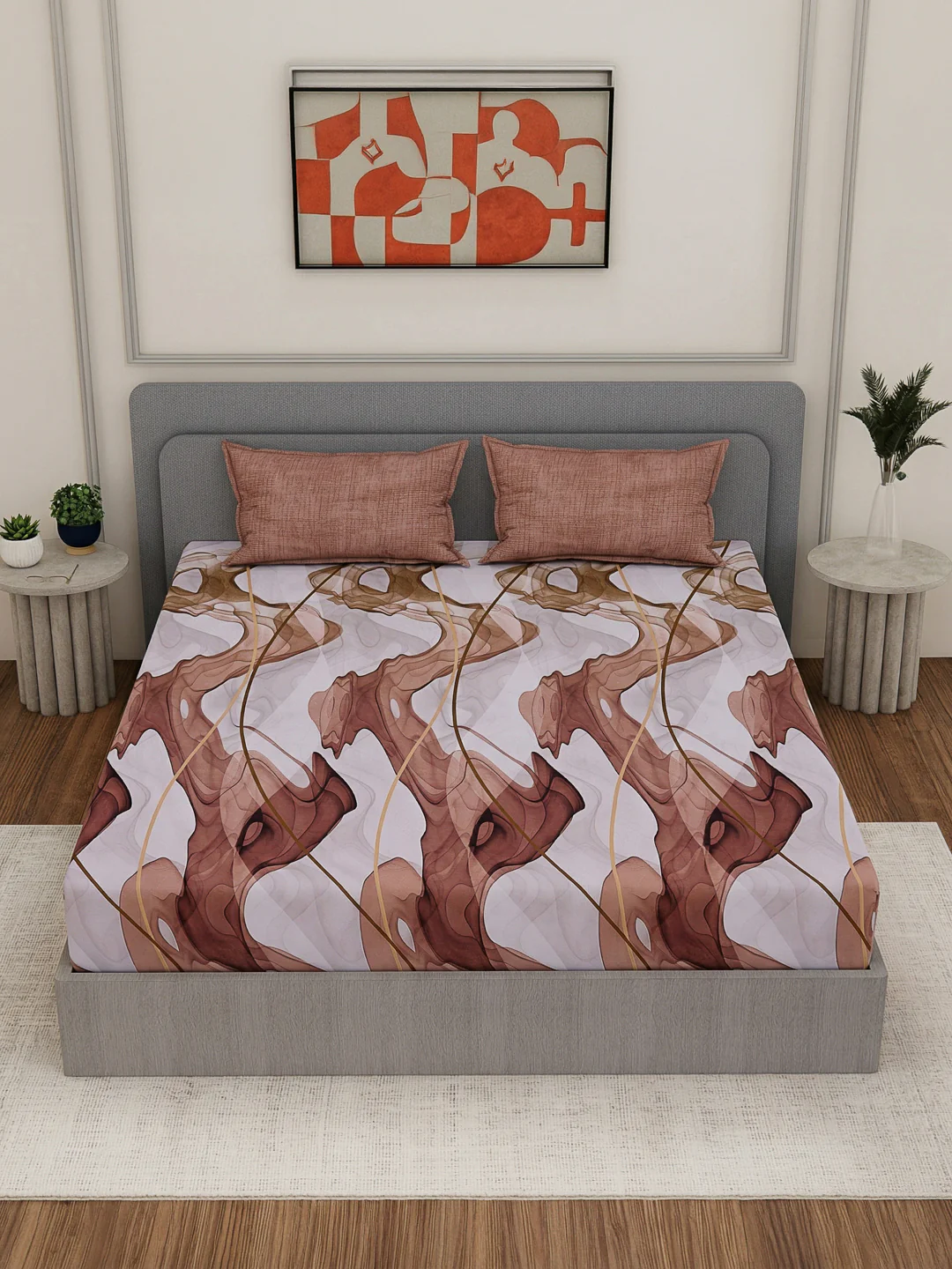 110 GSM Polyester Double Bed Bedsheet with 2 Pillow Covers Aromatica Collection - Image 6
