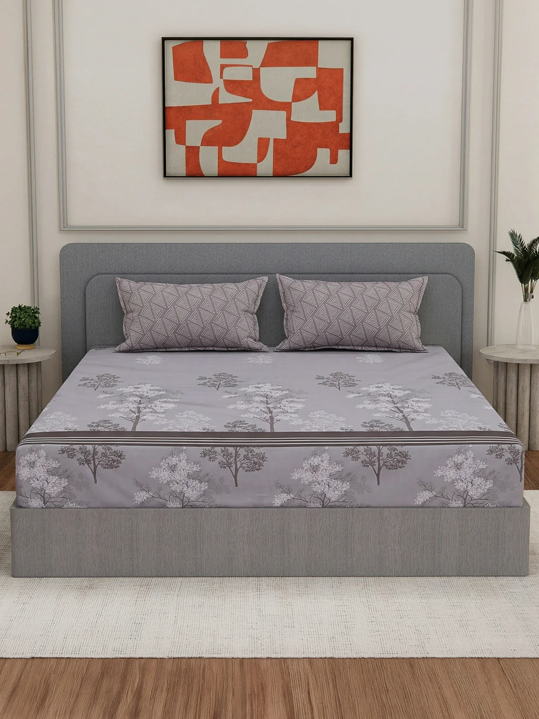 110 GSM Polyester Double Bed Bedsheet with 2 Pillow Covers Aromatica Collection - Image 5