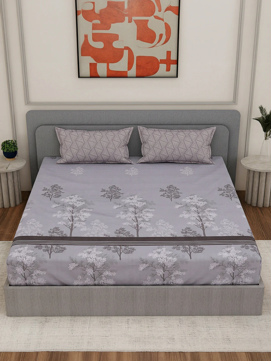 110 GSM Polyester Double Bed Bedsheet with 2 Pillow Covers Aromatica Collection - Image 6