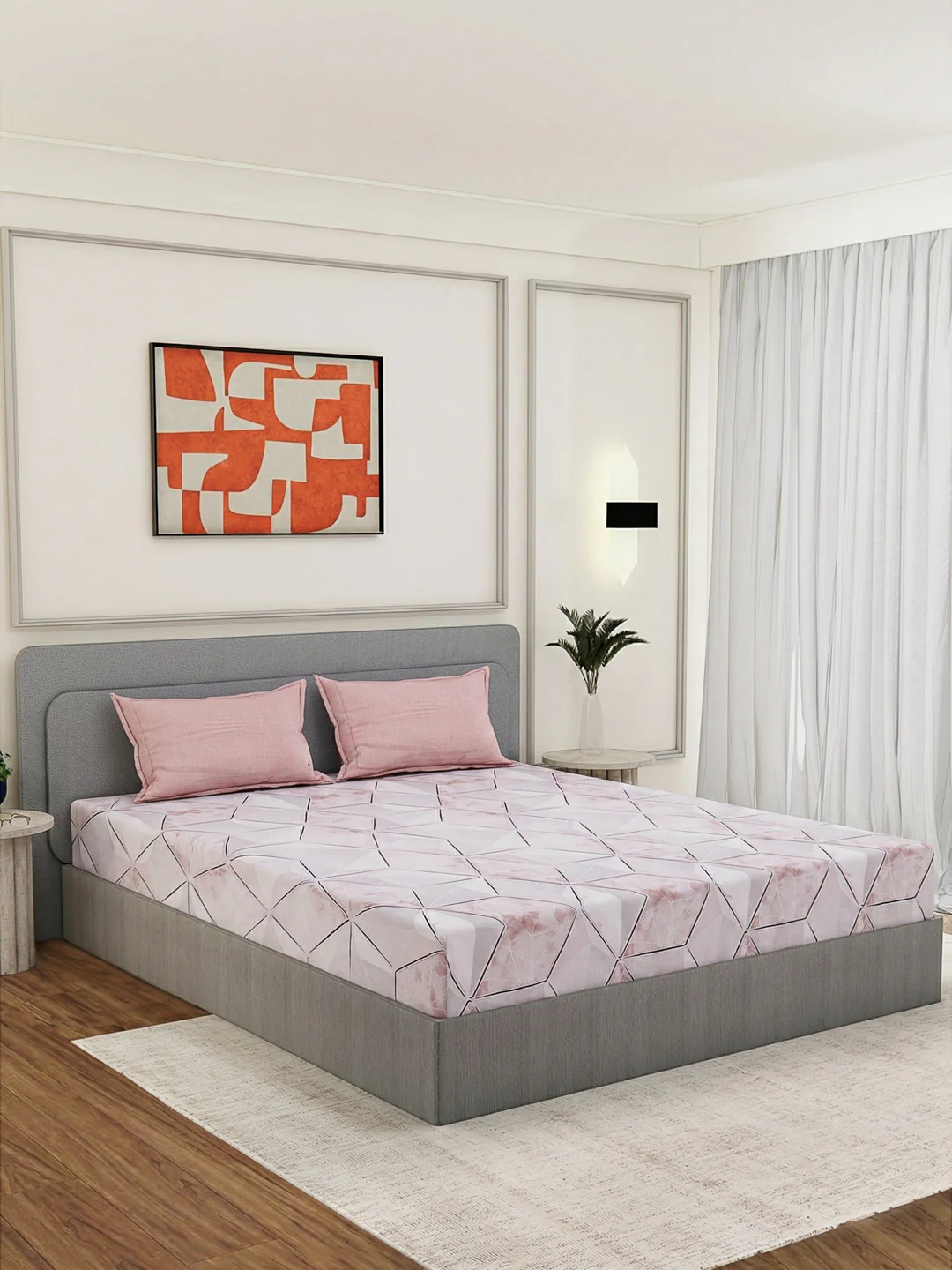 110 GSM Polyester Double Bed Bedsheet with 2 Pillow Covers Aromatica Collection - Image 2